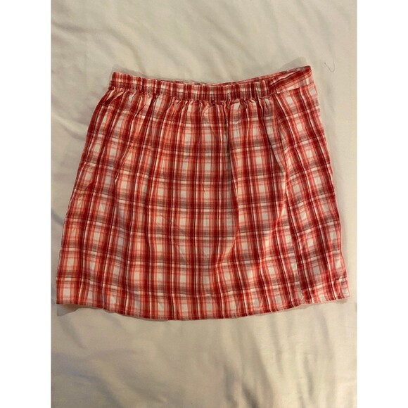 Arizona Skirt NWT Size Large Red Pink Plaid Elastic Waist 4 Summer vacation - Picture 8 of 12